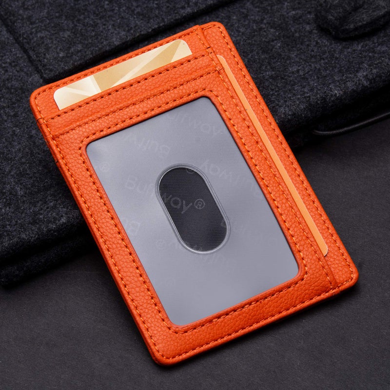 Buffway Slim Minimalist Front Pocket RFID Blocking Leather Wallets for Men and Women - Lichee Orange - Image 3